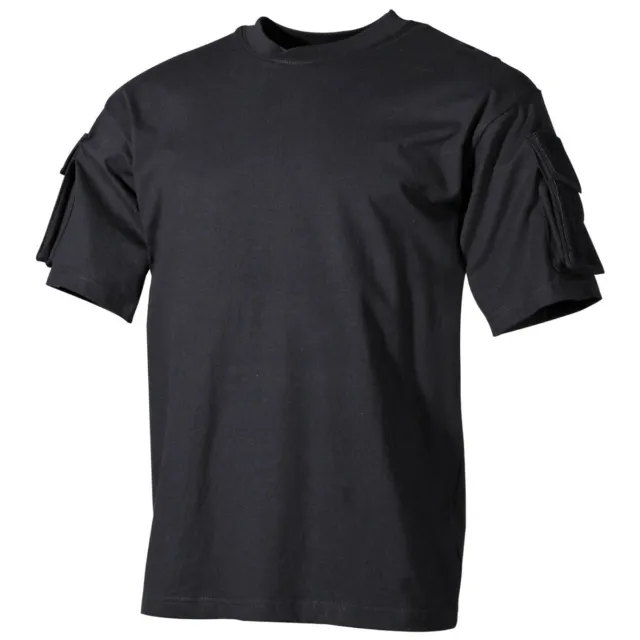 MFH Maglia Maglietta T-shirt uomo militare US con tasche sulle maniche Black