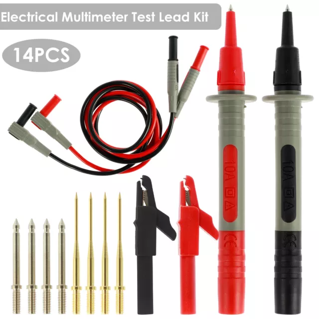 14Pcs Electrical Multimeter Test Lead Kit Probe Alligator Clips Set 1000V ShlXQ