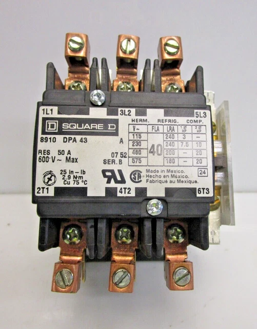 SQUARE D 8910DPA43 Contactor 9999D10 Auxilliary Contact 9998Da1V02 Coil 120  Vac $39.99 - PicClick