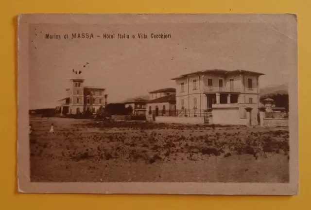 Cartolina - Marina di Massa - Hotel Italia e Villa Cecchieri - 1920