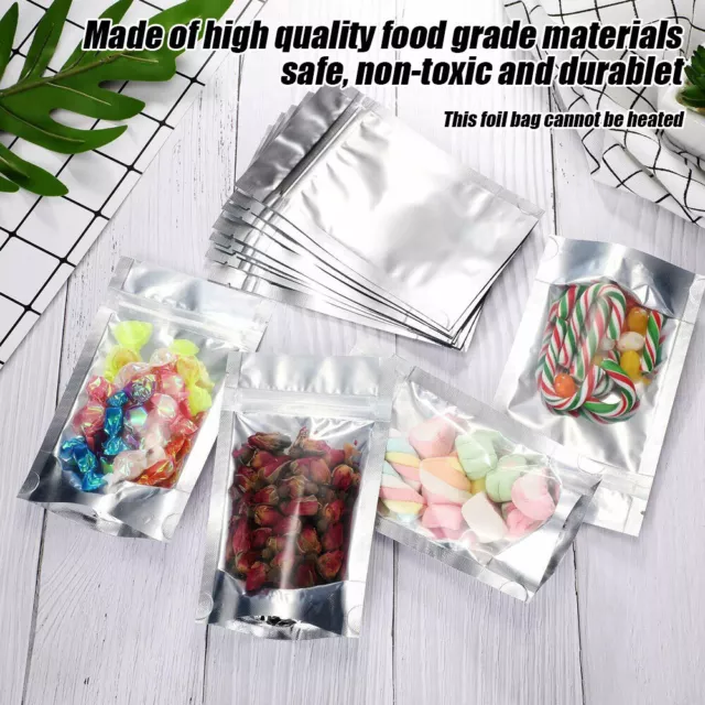 Silver Clear Resealable Stand Up Foil Mylar Zip Lock Heat Seal Food Bags Pouch