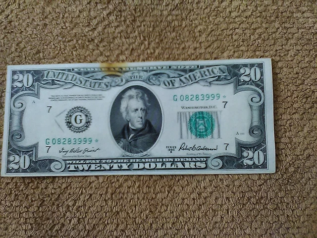 1950 Series B $20 Twenty Dollar Fancy Number Star Note,Crisp, Au+,Chicago-Issued