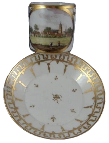 Antigua taza escénica de porcelana holandesa del siglo XIX y platillo escena taza de porseleína beker #2