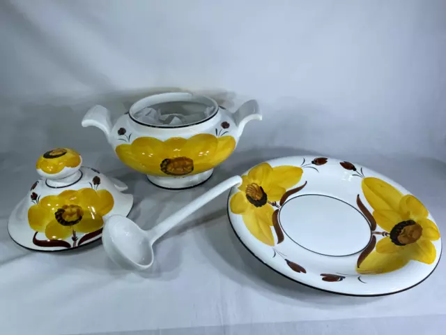 Beautiful 4 pc Sunflower Soup Tureen With Ladle 3