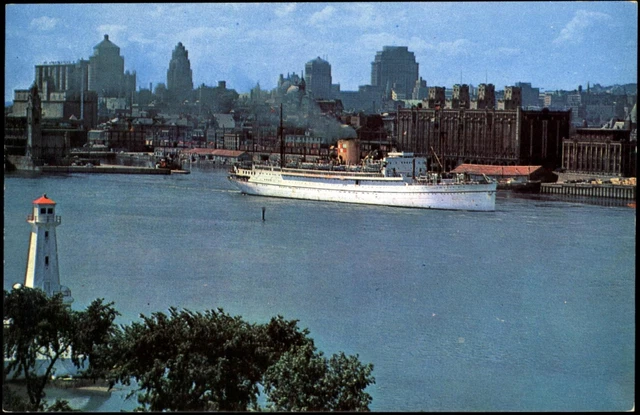 Montreal Quebec Canada skyline ~ Canadian Pacific liner steamship ~ lighthouse