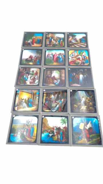 Antique Religious Magic Lantern Slides Mixed Job Lot Moses Jesus Etc X 15 C 1900