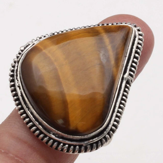 Tiger Eye Sterling Silver Plated Ring US 9 Gemstone Jewelry R6043