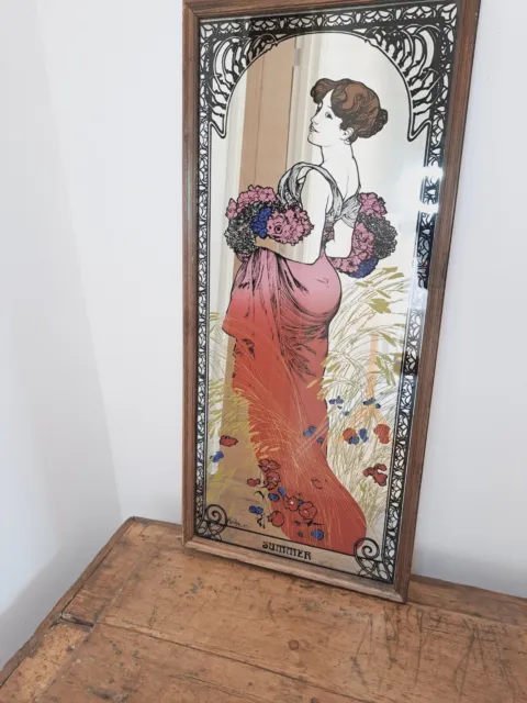 Framed Wooden Mirror - Alfonse Mucha - Summer Art Nouveau vintage Four Seasons