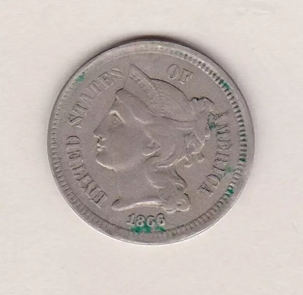 Usa 1866 Three Cent Coin In Good Fine To Near Very Fine Condition Usa 1866 Three Cent Coin In Good Fine To Near Very Fine Condition