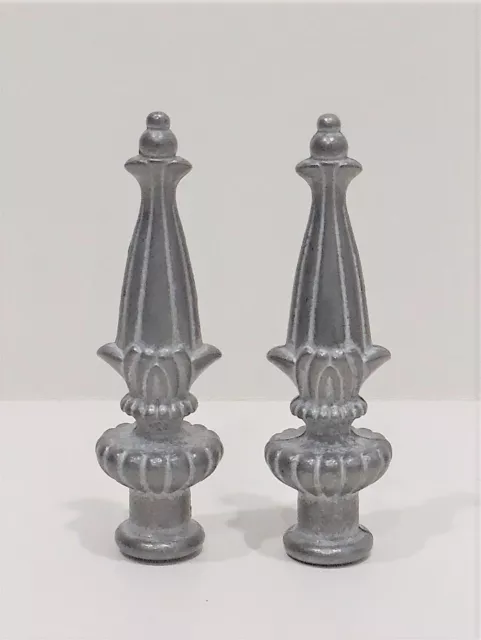 Pair Ornate Cast Pot Metal Lamp Shade Finials-Dual Thread (3-1/4")