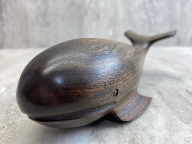 Vintage Hand Carved Iron Wood Whale Figurine Sculpture 6 3/4" long