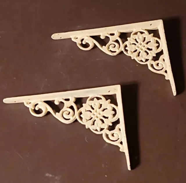 Vtg Pair Cast Iron Ornate CORNFLOWER Flourish Shelf Brackets Archway Decoration