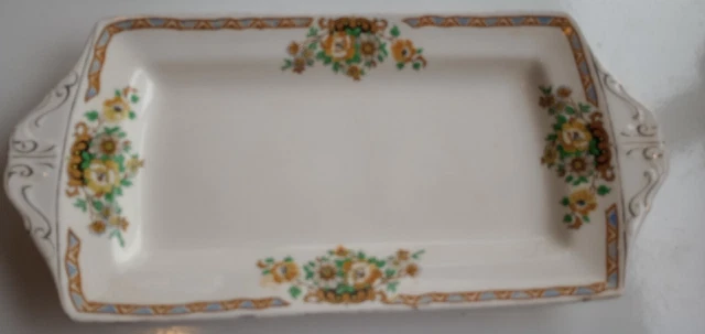Alfred Meakin Sandwich Plate Cream Gold Floral Design Vtg 27x15cm Rectangle Good