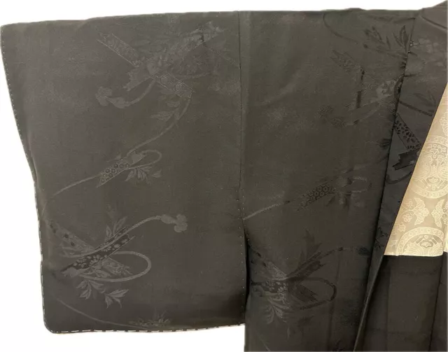 Vintage Japanese Silk Haori Kimono Jacket, Black, White Inner, Beautiful Design 3