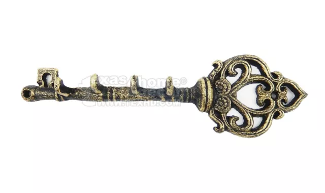 Skeleton Key Shaped Hooks Rack Wall Hook Cast Iron Victorian Antique Style Gold