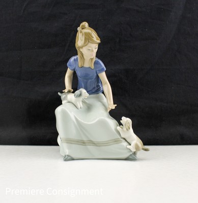 NAO Daisa by Lladro Porcelain Figurine Girl with Puppy Dogs