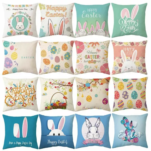 18" Happy Easter Rabbit Bunny Cushion Cover Pillow Case Home Sofa Car Bed Decor