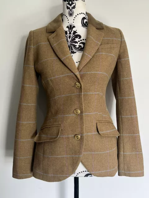 Joules Womens Arabella Brown Herringbone Tweed Wool Blazer Jacket Size 8 Fab