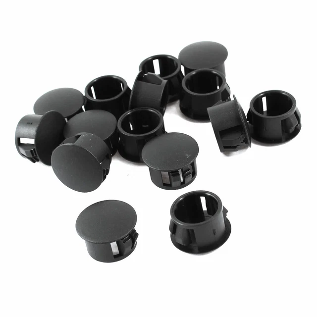 15pcs Black Plastic 14mm Dia Push Locking Hole Button Covers