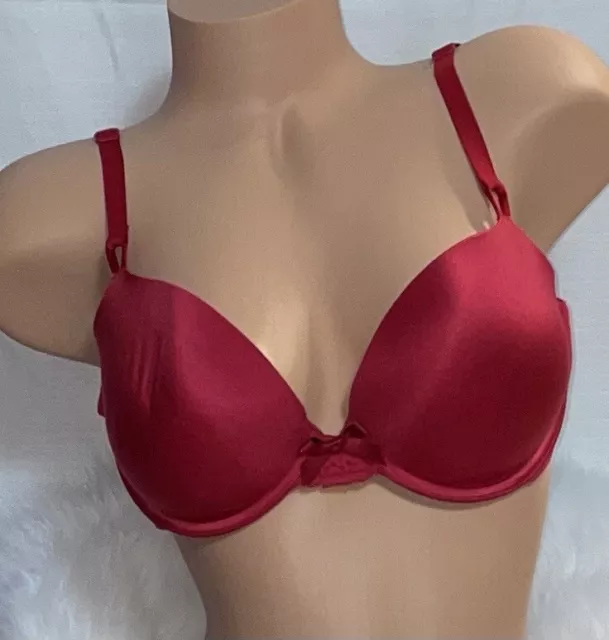 Maidenform Red Slippery Satin Shiny Underwire Padded Bra Womens 38C NWOT