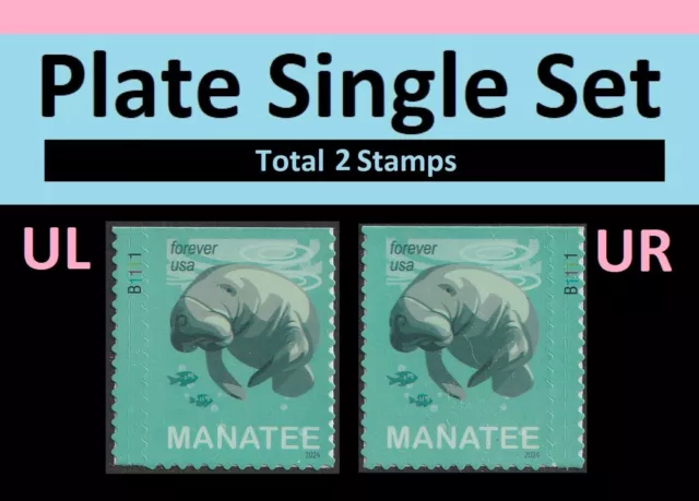 US 5851 Save Manatees F plate single set 2 MNH 2024