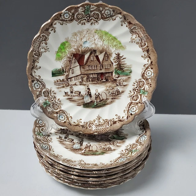 VINTAGE JOHNSON BROTHERS Saucers Heritage Hall Ironstone Set of 8
