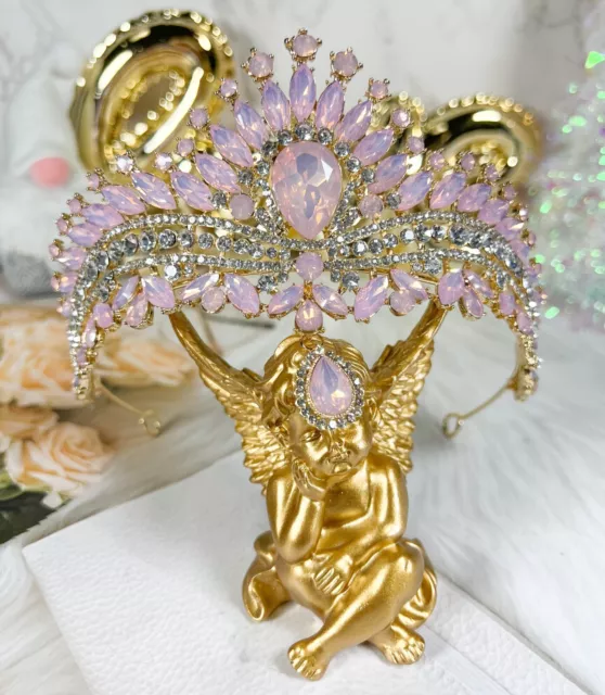 Fairy Pink Headdress, Bridal Waterdrop Gemstone Tiara, Wedding Hair Jewelry Gift