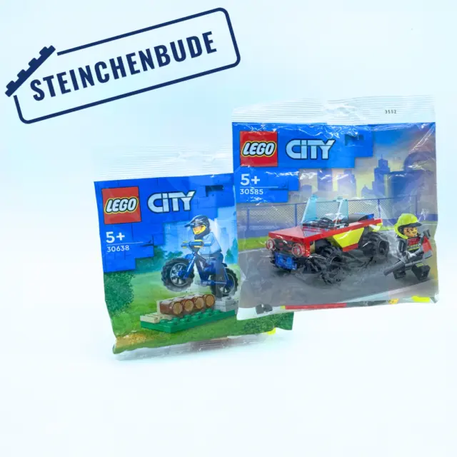 LEGO® City Polybag 30585 Feuerwehr-Fahrzeug / 30638 Fahrradtraining Polizei NEU