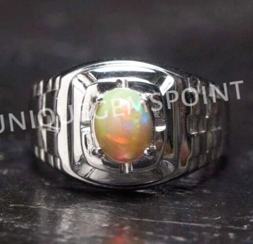 Natural Fire Opal Gemstone with 925 Sterling Silver Ring for Men's Handmade Ring