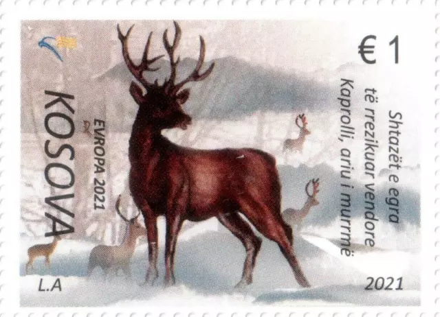 Kosovo Stamps 2021. CEPT Europa Endangered wildlife. Fauna. Definitive stamp MNH