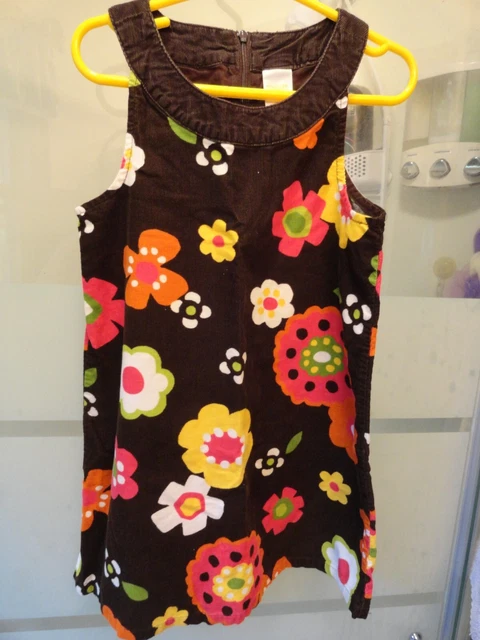 NWOT Girls Gymboree Brown Corduroy Flower Print Dress Jumper - SZ 5