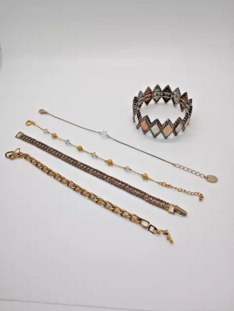 Women's Bracelet Lot of 5- Dainty & Aztec- Gold tone-rhinestones-Estate Finds