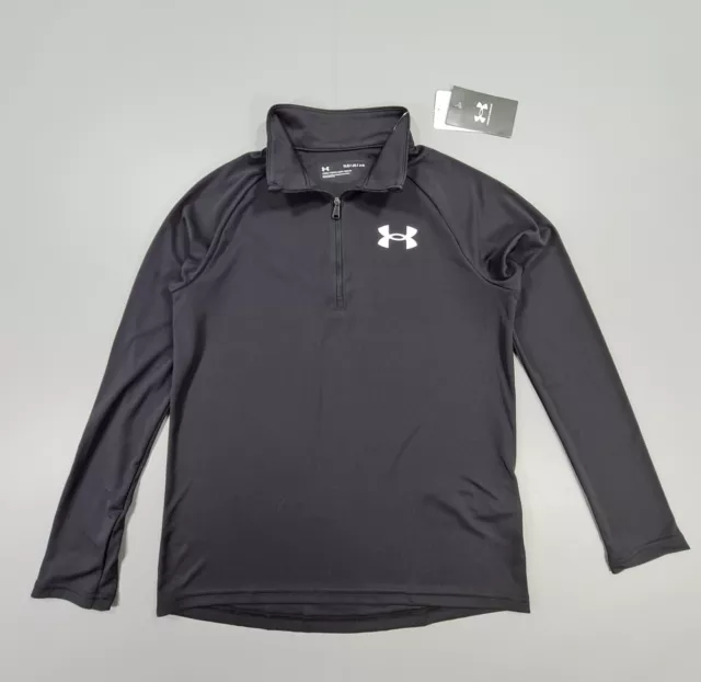 Under Armour Kids Boys T Shirt Black 11 -12 Years YLG Long Sleeves Half Zip Top