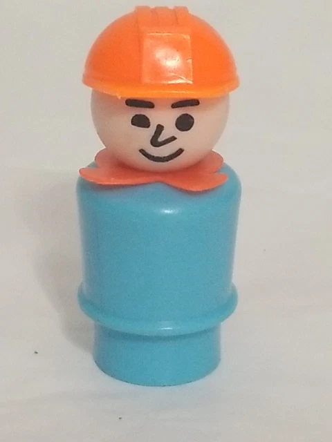 Vintage Fischer Price Little People Blue Body Construction Worker Orange Hat