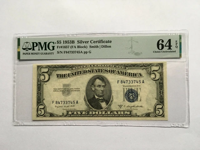 Silver Certificate $5 1953B Fr#1657 (FA Block) Smith/Dillon