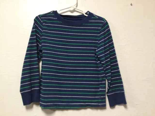 Old Navy Boys Pullover Shirt Size 4T Blue Green White Stripes Long Sleeve 166