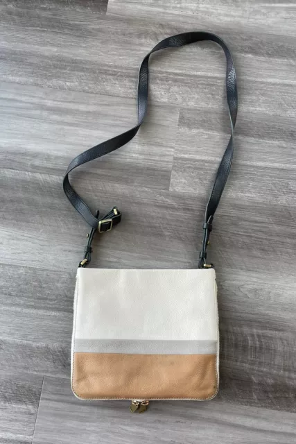 Fossil Leather Crossbody Purse White Tan Adjustable Bag