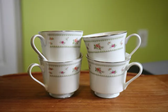 Vintage Abingdon SET OF 4 Fine Porcelain China Tea Coffee Cups Pink Roses Japan