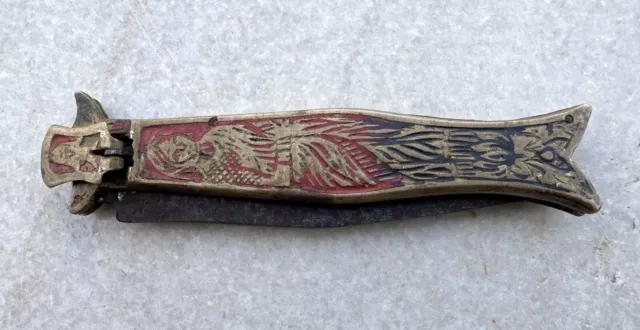 Vintage old Indian Hand Crafted Beautiful Mermaid Figure Brass Folding Knife