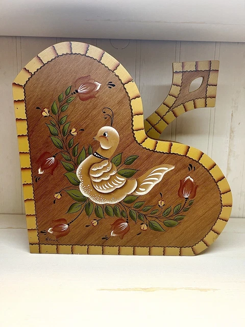 Tole Painted Partridge Bird Country Cottage Wood Wall Pocket Planter Vtg 80’s