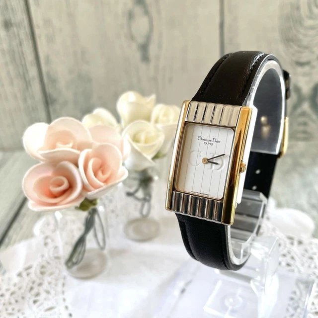 Christian Dior Ladies used watch analog 2needles Rectangle white dial gold
