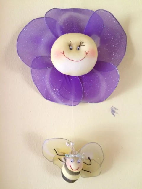 ☀️HANDMADE Hanging Flower w/ Bee Ceiling Wall Room Decor Boys Girls Baby Gift