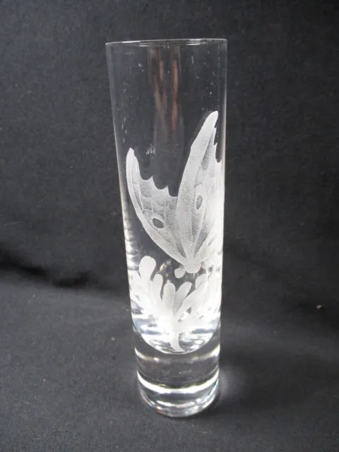 Crystal Etched Glass 5.5" Bud Vase/Tall Shot or Cordial Glass - Butterfly/Flower