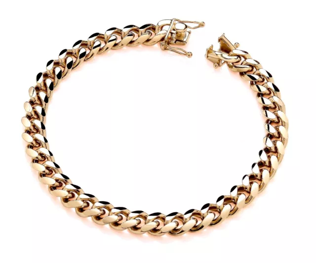 9ct Yellow Gold on Silver Heavy 9 inch Men's Cuban Curb Bracelet Box Clasp