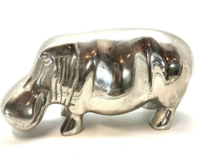 Hippo Metal Figurine Statue Carved Polished Hippotamus Paper Weight Decor