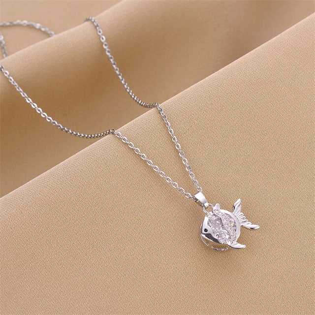 Cute Fish Titanium Steel Inlay Rhinestones Necklace