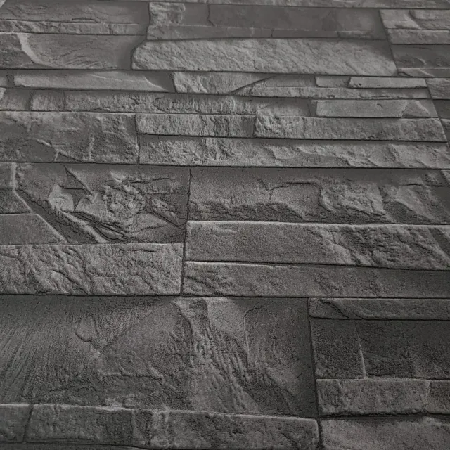 Brick Stone Black charcoal textured modern Wallpaper