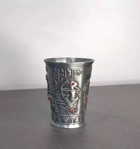 Ancient Egyptian Antiques - Silver coffee cup decorated with hieroglyphs