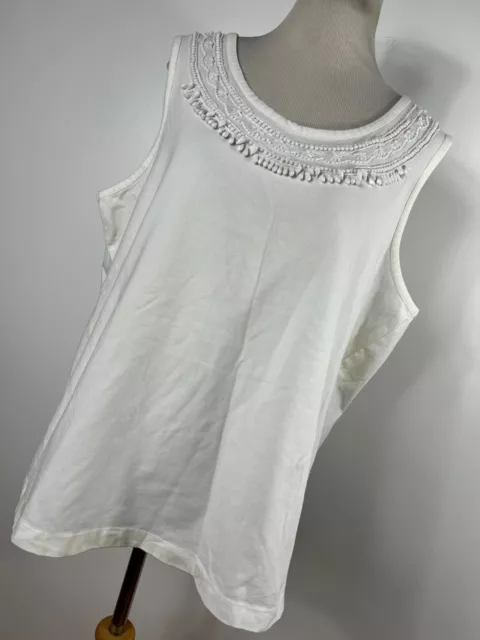 New Laura Ashley 1X Tank Top Shirt White Beaded Scoop Neck Sleeveless Woman H6