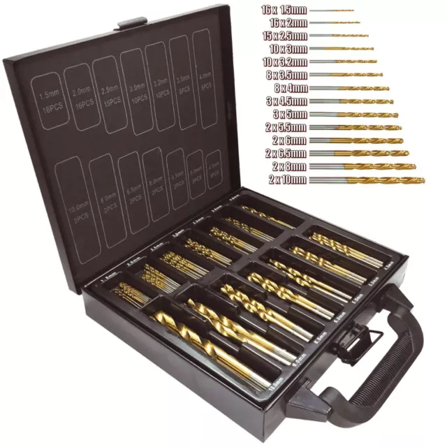 Titanium Coated HSS Drill Bit Set 99 Pc Piece and Case Plastic Wood Metal Kit